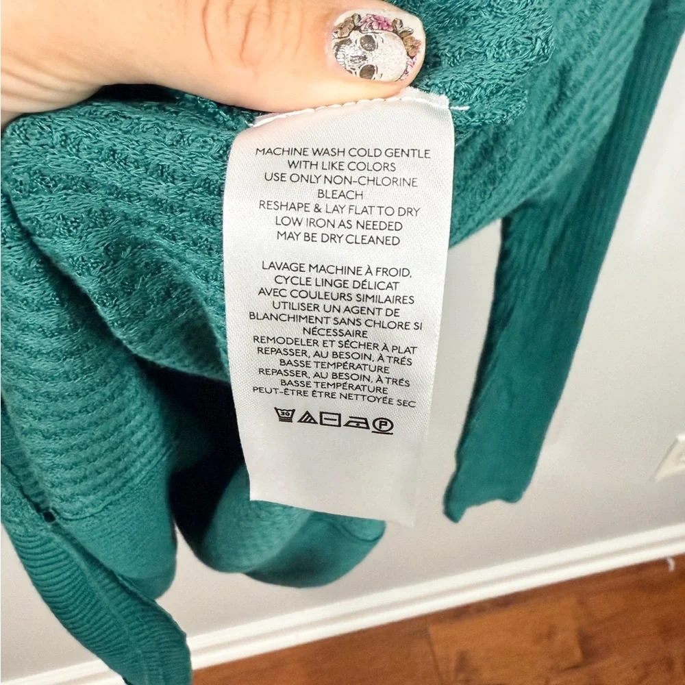 Free People Leo Henley Teal Green Waffle Knit Thermal Top Size XS